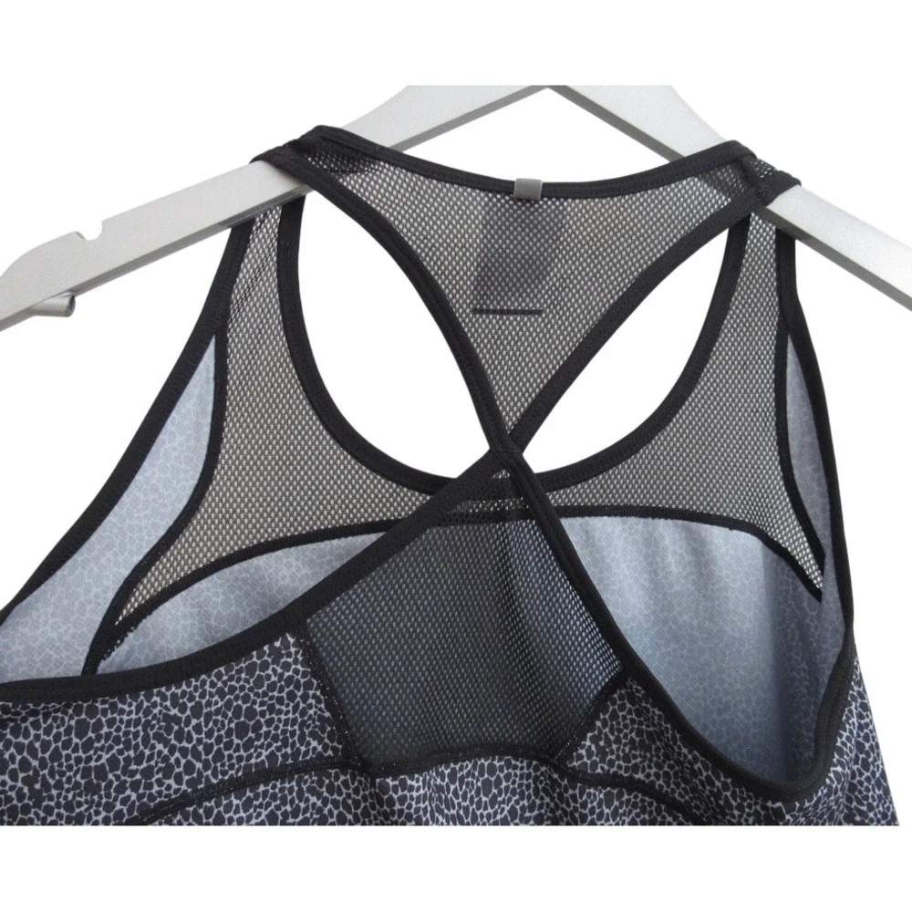 Nike Active Running Racerback Tank Top Dri-Fit Small Black Gray Animal Print‎